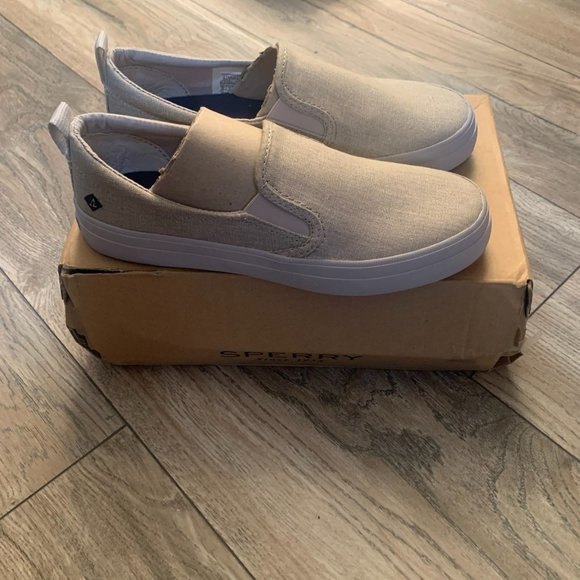 NWT SPERRY TOP SIDER WOMEN'S CREST TWIN GORE GREY LINEN CANVAS SNEAKER 5.5 - Picture 11 of 12